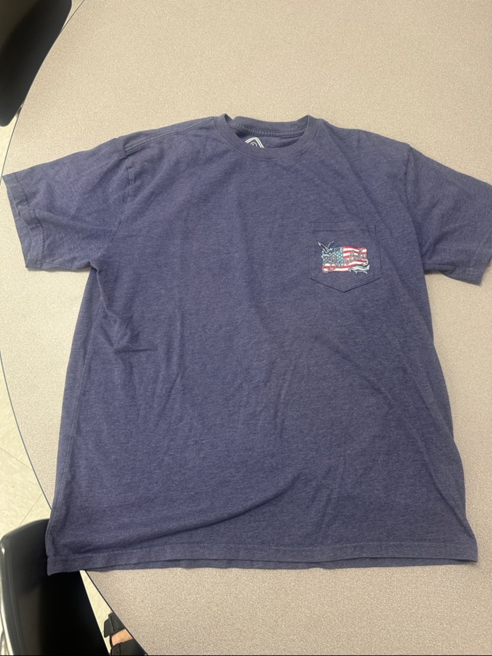 BURLEBO Navy Short-Sleeve Pocket Tee with Small Flag Patch